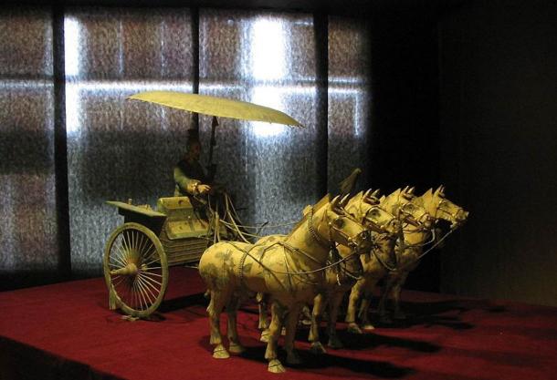 Bronze driver, horses, and chariot found at the necropolis complex of Emperor Qin Shi Huang.
