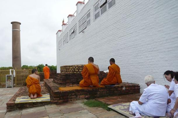 Buddhist monks in Lumbini, the Birthplace of the Lord Buddha. 