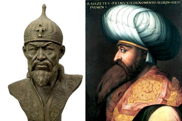 Bust of Timur [left], and portrait of Bayezid I [right]. 