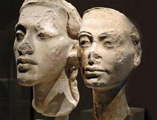 Busts of Akhenaten and Nefertiti, both displaying missing Egyptian noses. (kairoinfo4u / CC BY NC SA 2.0)