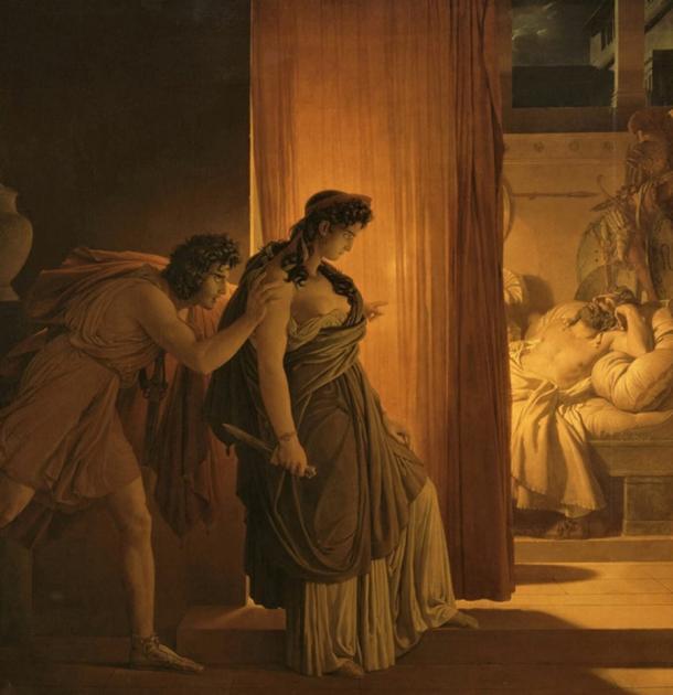 Clitemnestra duda antes de matar al durmiente Agamenón, de Pierre-Narcisse Guérin. (Dominio publico)