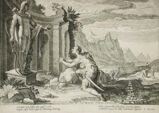 Cadmus asks the Oracle at Delphi where he can find his lost sister Europa in a drawing by Hendrik Goltzius. (Los Angeles County Museum of Art / Public domain)