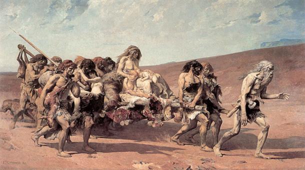 Cain fleeing before Jehovah's Curse. (BetacommandBot / Public Domain)
