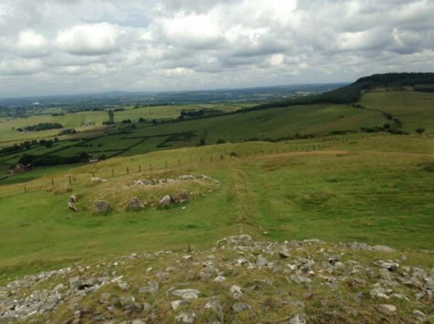 The view from the top of the Cairn towards the Hill of Tara, visible on the horizon.