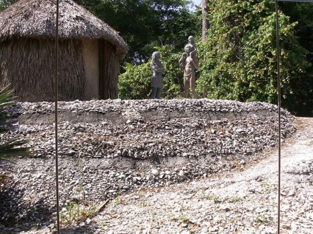 A reconstruction of a Calusa home and terraces, on display at the Florida Museum of Natural History.