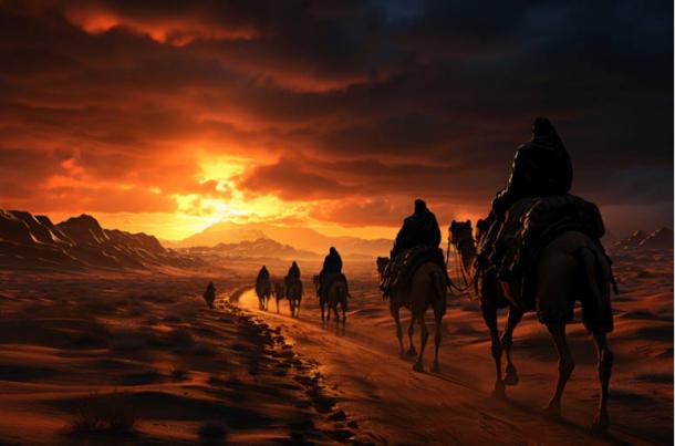 Camel procession through the night. (SANGHYUN/Adobe Stock)