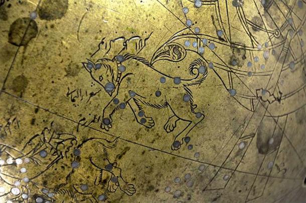 Canis Major as depicted on the Manuchihr Globe made in Mashhad 1632-33 AD. Adilnor Collection, Sweden. (CC BY-SA 4.0)