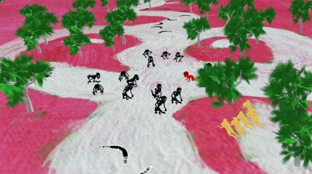 Cannibal Story (still), animation by Yunkurra Billy Atkins and Sohan Ariel Hayes, 2012. (Image: Courtesy and copyright Martumili Artists and Fremantle Arts Centre)