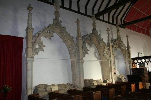 Canopies inside St Mary's church holding effigies. There are nine in all belonging to the de la Beche family dating from 1278 to 1340.