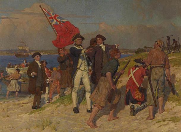 Captain Cook landing at Botany Bay in 1770 in a painting by E. Phillips Fox; 32 years later the great aboriginal leader Pemulwuy was murdered by killers unknown. (E. Phillips Fox / Public domain)
