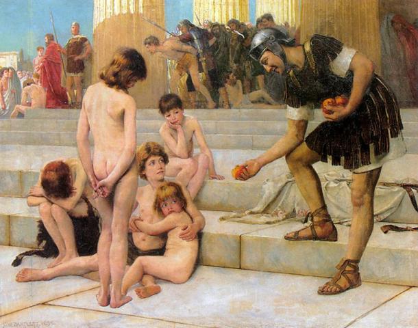 Captives in Rome by Charles Bartlett (1888) (Public Domain).