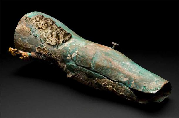 Copia en yeso de la pierna de Capua que data de alrededor del 300 a. C. y fue excavada en una tumba cerca de Capua.  (Museo de Ciencias, Londres / CC BY 4.0)