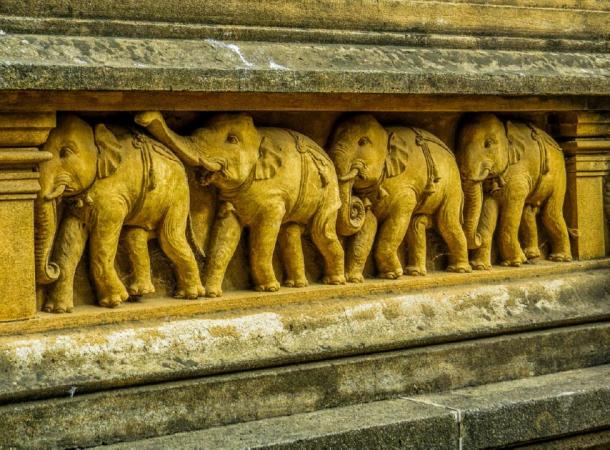 Carvings with elephants in Kelaniya Temple, Sri Lanka (Diego Fiore/ Adobe Stock)