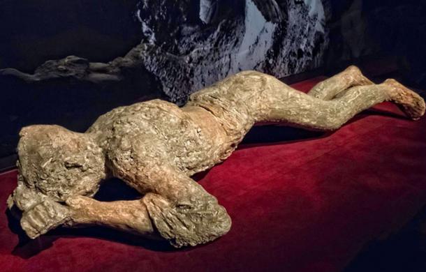 Cast of a Pregnant Woman found in Skeleton Alley in Pompeii Roman 1st century AD chalk 