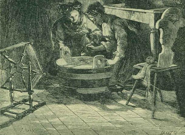 Casting lead with a spoon from an illustration by J. Dotřela. (Public domain)