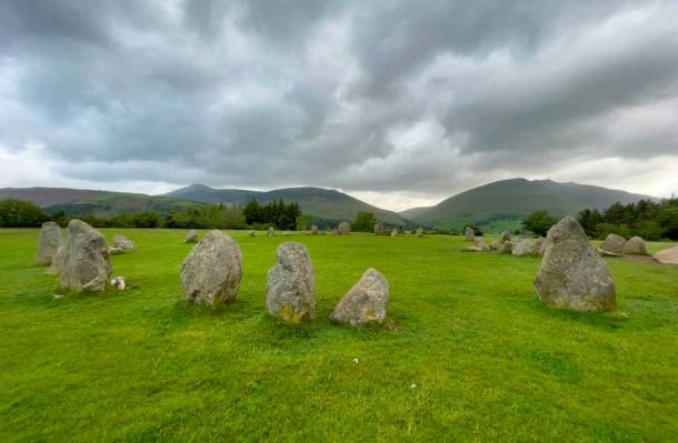 Castlerigg Stone Ring, Keswick. Thought to be one of the oldest stone circles in Britain and probably dating from either the late Neolithic or early Bronze Age, Castlerigg or 'The Carles' stands on a plateau of land between the River Greta to the north and Naddle Beck to the east and set within a natural amphitheater of Lakeland hills that give it what must be one of the finest settings of any circle in Britain. (Sacredsites.com)