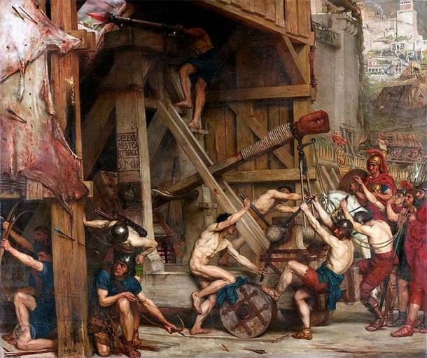 The Catapult. This shows Roman soldiers manning a siege engine for an attack on the walls of Carthage, during the siege which ended in the destruction of Carthage in 146 BC. (Public Domain)