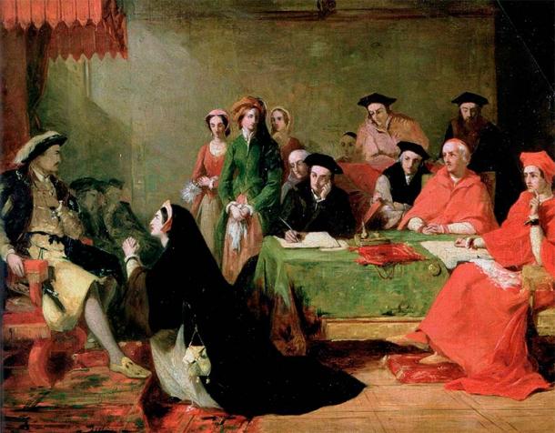 Catherine of Aragon pleads her case against divorce from Henry VIII, by Henry Nelson O’Neil. (Public domain)