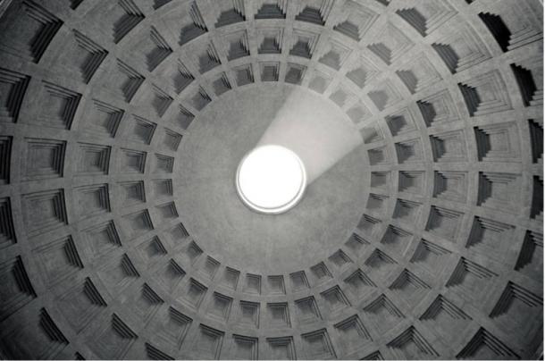Ceiling in the Pantheon, made entirely from Roman concrete