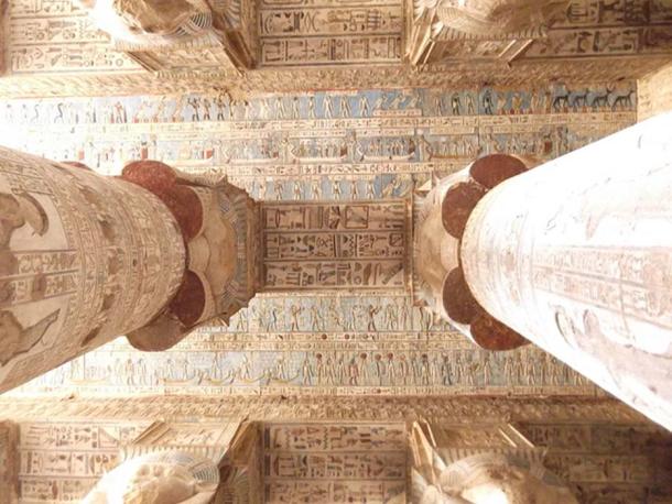 Ceiling of the Temple of Hathor at Dendera Temple complex, Dendera, Egypt.