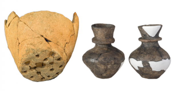 Ceramic strainer and collared flasks found to have high-curd content indicating the production of dairy products (Evans et al./The Royal Society)