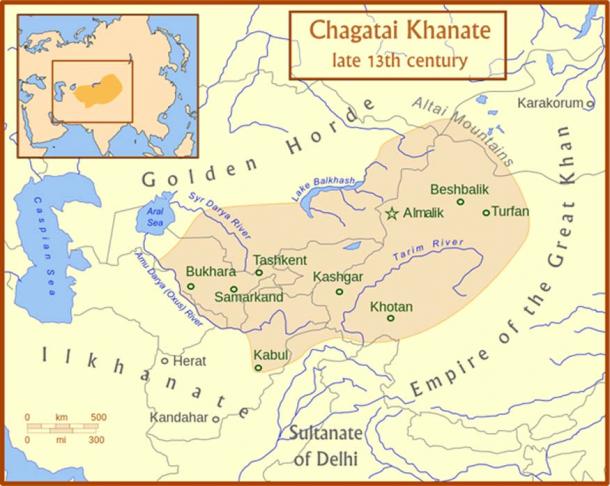 The Chagatai Khanate and its neighbors in the late 13th century. 