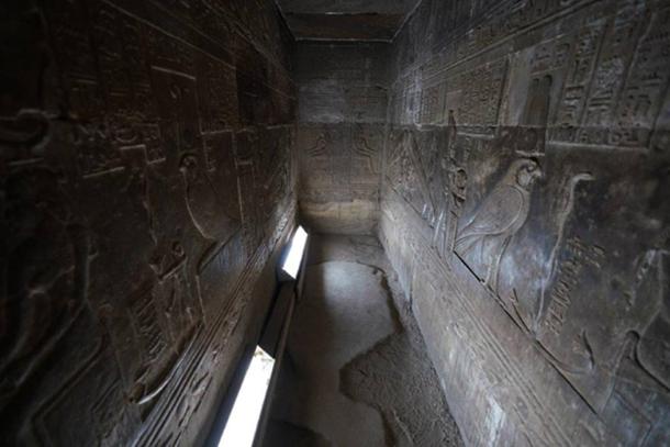 The chamber with the controversial reliefs, Temple of Hathor, Dendera, Egypt. (Ioannis Syrigos)