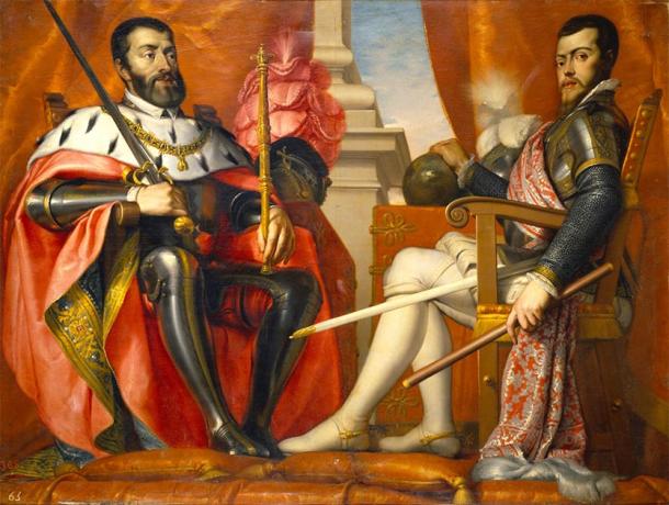 Charles V, Holy Roman Emperor and King of Spain (left) with his son Philip. (EeuHP / Public Domain)