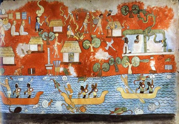 Un mural del Templo de los Guerreros de Chichén Itzá.