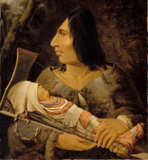 Child in the process of having its head flattened, and an adult after the process. (Trzęsacz / Public Domain)