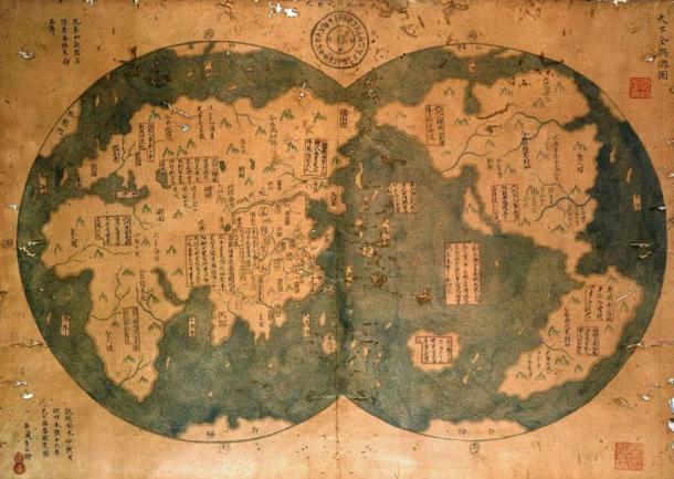 Reproduction of a supposed Chinese map from 1418 showing some of the Americas