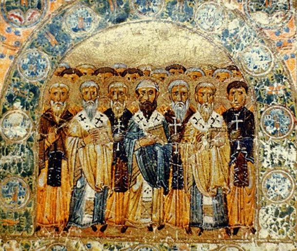 ‘Church Fathers’ (1076), a miniature from Svyatoslav's Miscellany.