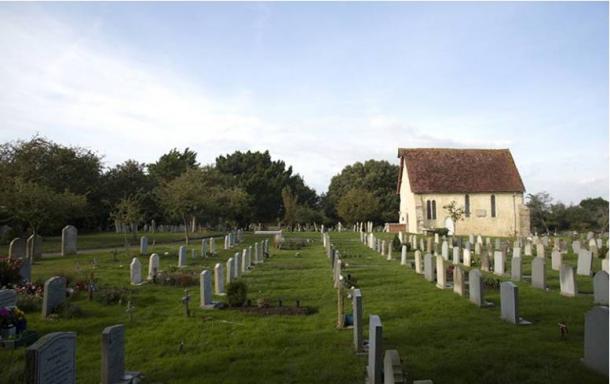 Church Norton, Selsey. This later medieval church probably stands on the site of Selsey’s cathedral. Mostly demolished in the 1860s, a tantalizing glimpse of it can be seen in a 16th century painting of Wilfred receiving a charter from King Cædwalla, in Chichester Cathedral (top image). You can still see some early medieval sculpture from here incorporated into the town’s war memorial.