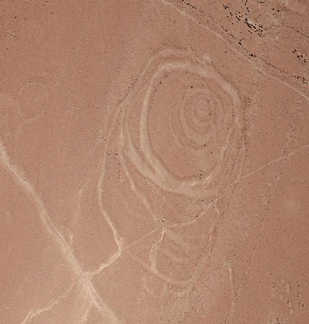 Circular geoglyphs recorded at Quilcapampa. This one features an irregular pattern of many rings.