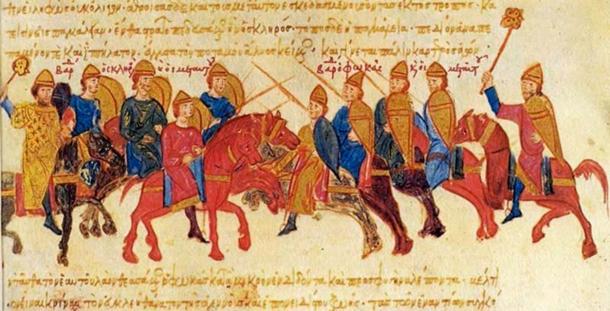 Clash of the armies of the rebel Byzantine general Bardas Skleros and Bardas Phokas in 978/979, from the Madrid Skylitzes manuscript. (Public Domain)