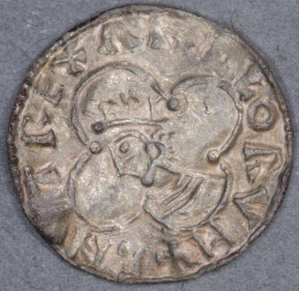 Closeup of one of the 36 coins found in the hoard. (Manx National Heritage)