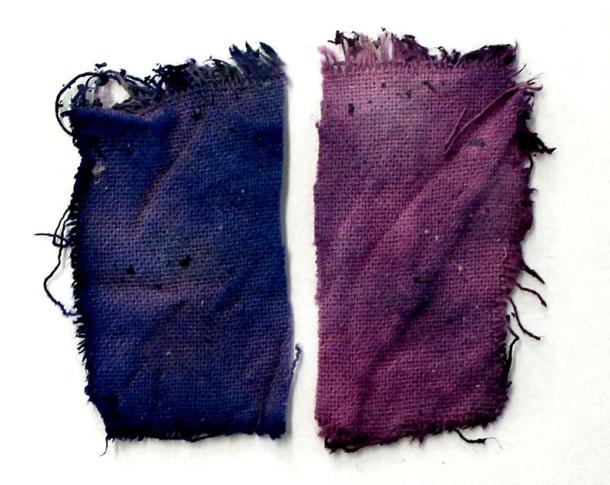 Cloths prepared with the recreated medieval blue ink from the juice of the fruits, after experts followed the ancient instructions. (Paula Nabais et al. / Science Advances)
