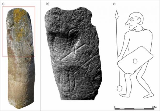 The Collessie stone: a) photogrammetric image; b) slope model; c) interpretation. (University of Aberdeen)