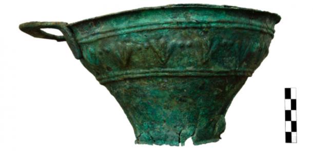 Copper vase uncovered at the Minoan excavation site. (Greece Ministry of Culture and Sports)