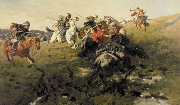 Cossacks fighting Tatars from the Crimean Khanate (1890) by Józef, Brandt.