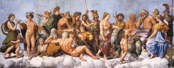 The Council of Gods of Mount Olympus, Raphael, 1517 AD (Public Domain)