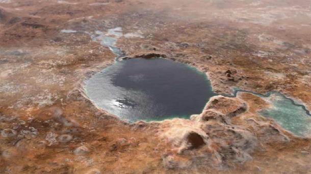Artist’s rendition of how Jezero Crater may have looked as a lake (phys.org)