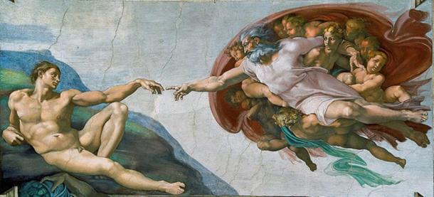 Detail of the ‘Creation of Adam’ by Michelangelo.