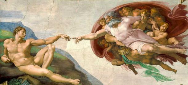 The Creation of Adam, a section of the famed Sistine Chapel ceiling fresco by Michelangelo. (Public domain)