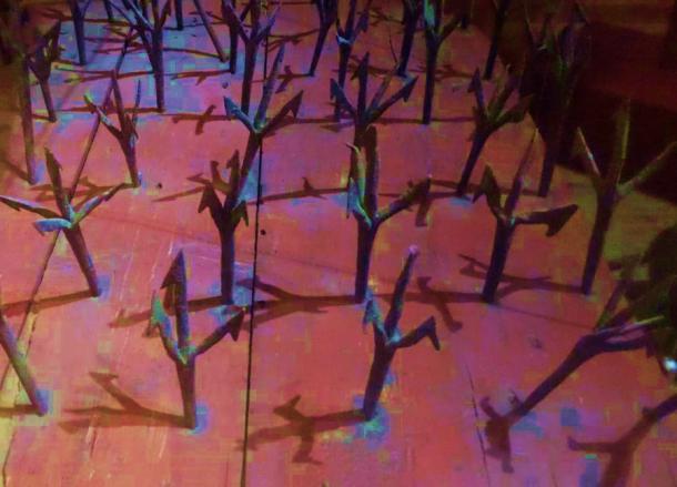 Crow's feet boards studded with spikes are also a form of caltrop. These were laid on the ground by the Russian Army during the Battle of Balaclava in 1854 during the Crimean War. On display at Royal Engineers Museum, Kent. (Gaius Cornelius / CC BY-SA 4.0)