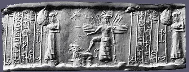 Selo do cilindro representando a descida de Inanna.