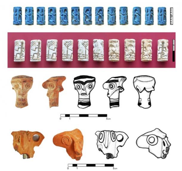 Cylinder seals and figurines from the oldest stratum of the site; these items were not in the tomb recently discovered but were from the same time frame.