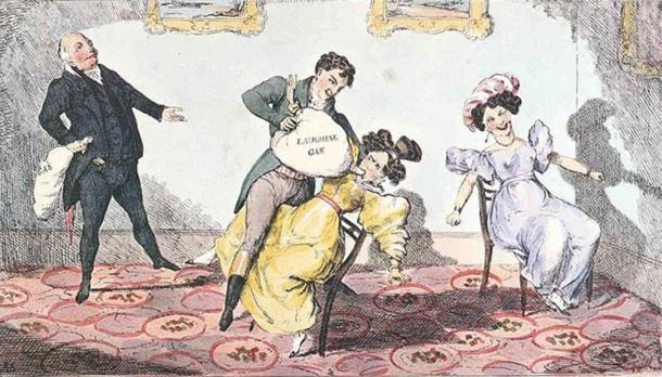 Depiction of Davy’s laughing gas parties and exhibitions in the 19th century. (Almapater44 / Public Domain)