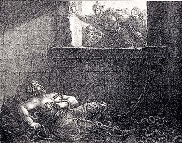 Depiction of Ælla of Northumbria's murder on Ragnar Lodbrok (1830) by Hugo Hamilton.