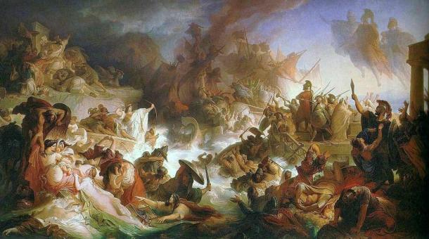 Depiction of the Battle of Salamis between the Greeks and Persians where Cimon became a military hero